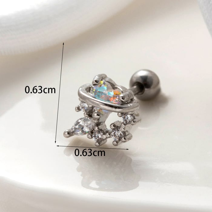 1 Piece Simple Series Classic Heart Copper Silver Color Material Zircon Women's Stud Earrings 